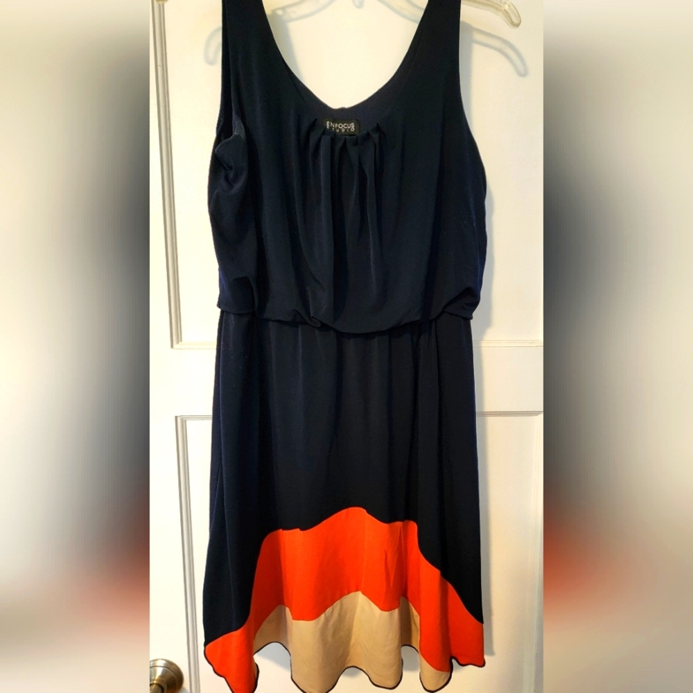 Enfocus Studio Navy, Orange And Tan Dress